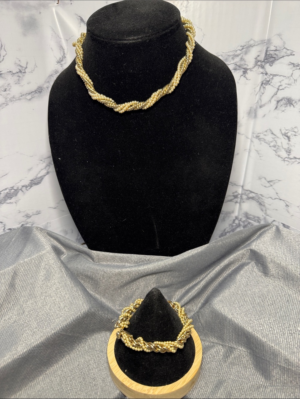 Twisted Rope Gold Tone Necklace and Bracelet Set